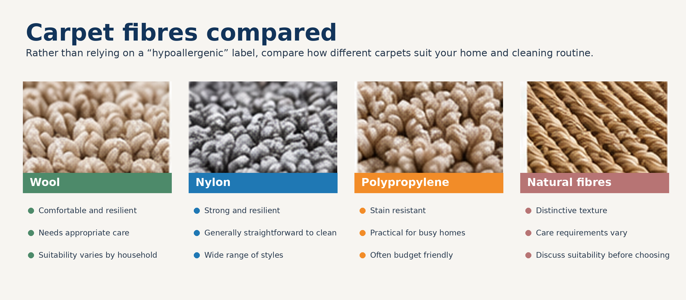 Comparison of wool, nylon, polypropylene and natural-fibre carpets
